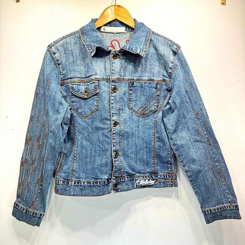 Akademiks AKDMKS Embroidered Signature Logo Hip Hop Y2K Denim Jean Jacket Large